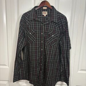 Ely Cattleman 2XL Tall Pearl Snap Western Shirt Plaid Cottagecore Rodeo Vibe